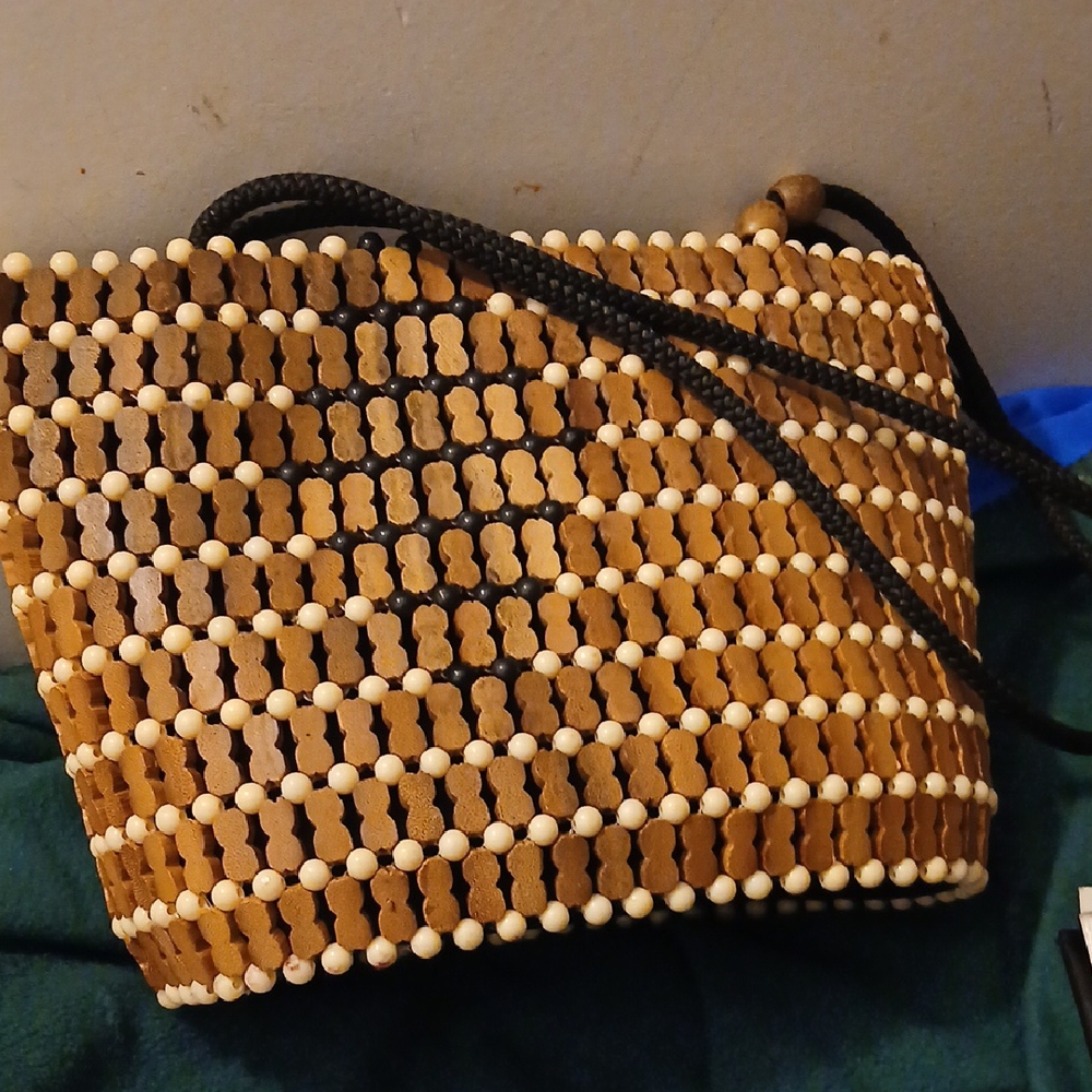 Brown and Cream Crossbody Bag with Geometric Pattern